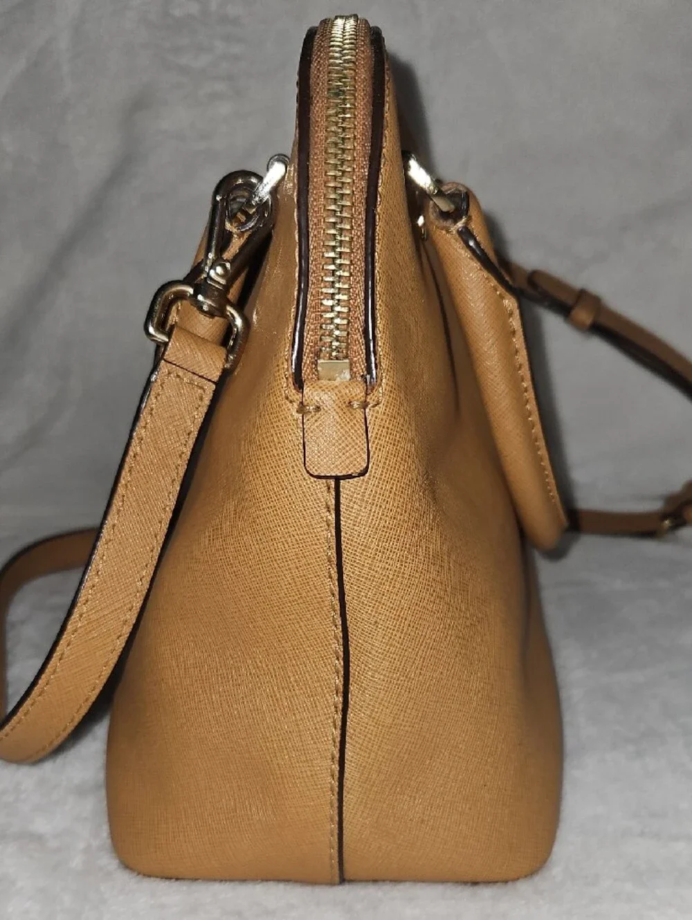 MICHAEL KORS Cognac Dome Satchel with Gold Hardware